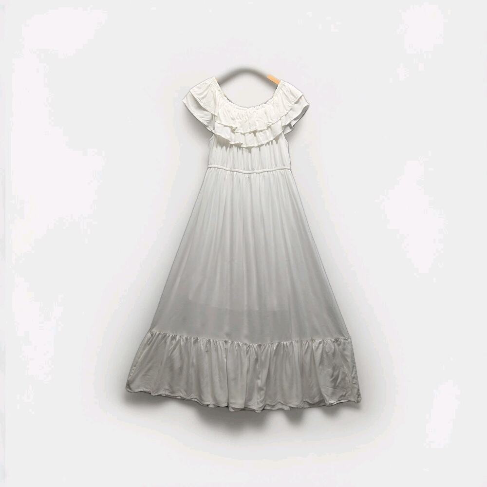 Anna-Kaci White Ruffle Maxi Dress L Off Shoulder Boho Coastal Vacation Feminine - Picture 14 of 14